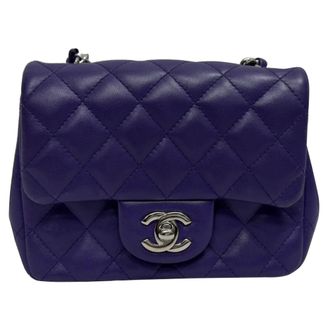 Chanel Pre-owned Womens Mini Classic Square Flap Shoulder Bag in Purple Lamb Leather - One Size