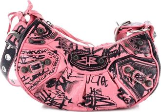 Balenciaga Le Cagole Graffiti Giant Studs Leather XS shoulder bag - Roze