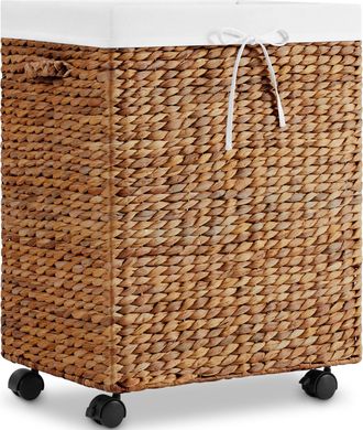 Best Choice Products Medium Laundry Hamper W/ Rolling Wheels, Woven Hyacinth Laundry Basket W/ Liner, 24 Gal