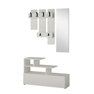 Concept Usine Mueble de entrada blanco con perchero espacio de almacenamiento y espe