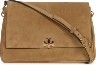 Tory Burch Charlie Suede Schoudertas - Dames - Schoudertassen - Bruin - ONE Size - Su&egrave;de - Tassen