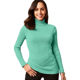 Jessica London Ribbed Cotton Turtleneck Sweater in Pale Seafoam at Nordstrom, Size 28