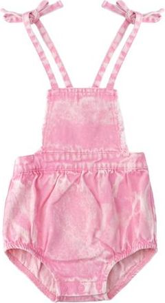 FYI Girl Fringe Trim Cross Back Denim Romper in Pink at Nordstrom, Size 18M