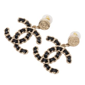 Chanel Tweedehands Cc Verguld Leren Gevlochten Ketting Oorknoppen