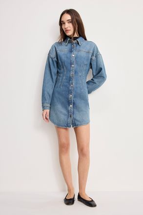 Good American Womens Shaped Denim Dress | Indigo, 0 Size Medium | Good American by Khlo&Egrave; Kardashian