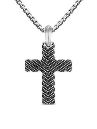 David Yurman sterling silver cross diamond pendant - men - Sterling Silver/Black Diamond - OS
