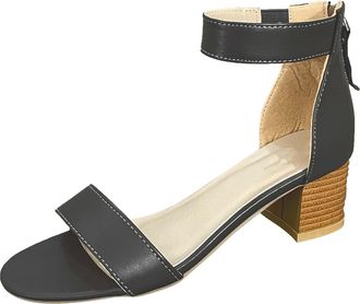 Generic Chunky Heel Sandals Solid Color Roman Sandals Adjustable Ankle Strap Sandal High Top Sandals With Zipper Fashion Leather Shoes Open Toe Flat Shoes Stu