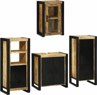 vidaXL Juego De Muebles De Ba&ntilde;o 4 Pcs Marr&oacute;n Madera De Mango Maciza Vidaxl