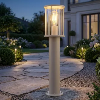 Globo Lighting Lampada Da Esterno, Lampada Da Terra, Lampada Da Giardino, Acciaio Inossidabile, Beige, Vetro Trasparente, Ip54, H 60 Cm