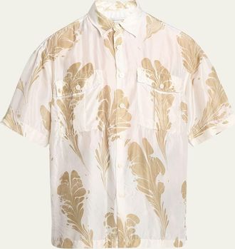 Dries Van Noten Mens Fern-Print Silk Sport Shirt