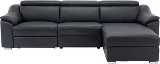 VENTE-UNIQUE.COM Sof&aacute; rinconera piel 5 plazas negro 284x175cm