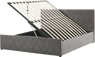 Beliani Ottoman Bed Velvet ROCHEFORT 160 x 200 cm (EU King Size) Grey