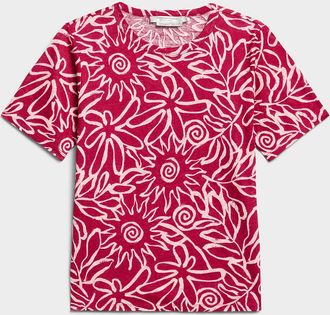 Contemporaine Womens Patterned pure linen slub T-shirt