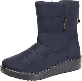 Generic Non+Slip+Boots Keep Warm Plush Deer Prints Flat Round Toe Lazy Suede Shoes Boots Ladies Boots Size 9 (Blue, 5.5)