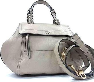 Tory Burch Grayish Leather Handbag Shoulder Bag Tote Bag (Pre-Owned)