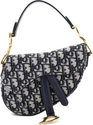 Dior Borsa a spalla Saddle mini in tela con motivo Oblique - Blu