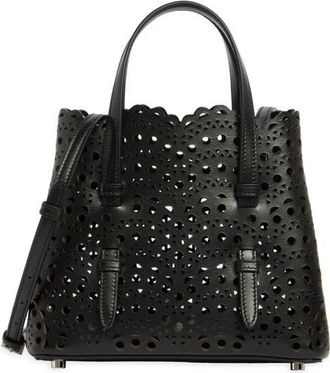 Alaia Mina Leather Top Handle Bag in Noir 999 at Nordstrom
