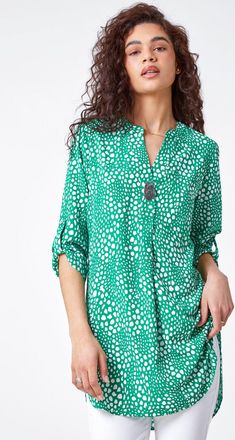 Roman Longline Button Detail Spot Print Top