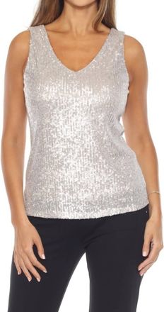 Joseph Ribkoff Sequined V-Neck Tank In Matte Silver