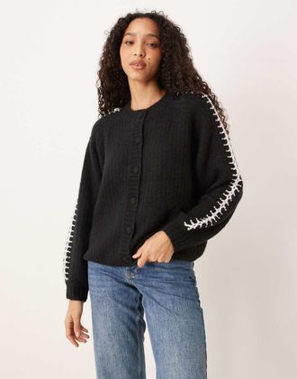 Vero Moda Cardigan morbido nero con cuciture a contrasto