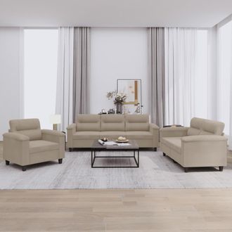 vidaXL Juego De Sof&aacute;s Con Cojines 3 Piezas Tela Microfibra Gris Taupe Vidaxl