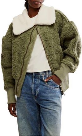 Free People Cozy Up Textured Fleece Cardigan in Crystal Kelp Combo at Nordstrom Rack, Size X-Large