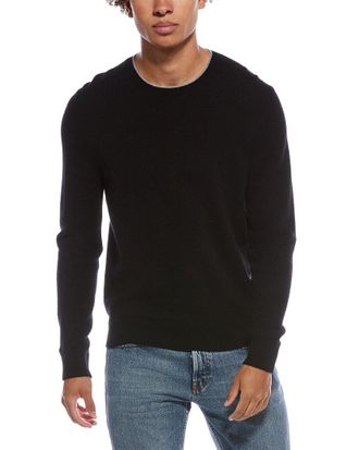Amicale Cashmere Brioche Two-Tone Cashmere Crewneck Sweater