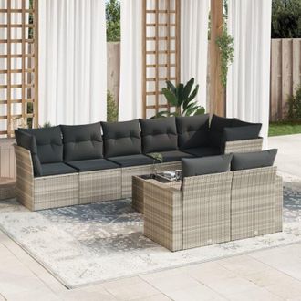 vidaXL Set Muebles Jard&iacute;n 9 Pzas Y Cojines Rat&aacute;n Sint&eacute;tico Gris Claro Vidaxl