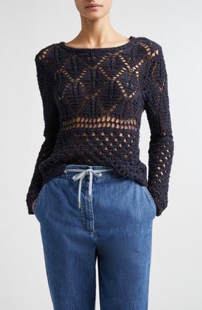 Eleventy Open Double Stitch Linen & Silk Sweater in Blue at Nordstrom, Size X-Large