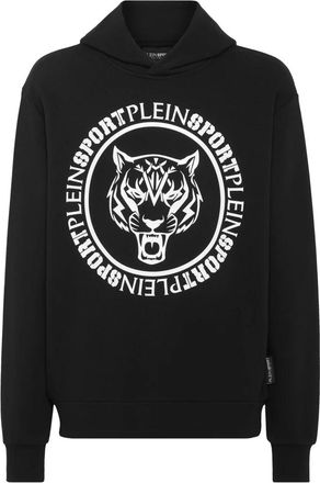Plein Sport Carbon Tiger Hooded Sweatshirt - Heren - Sportshirts - Zwart - L - Katoen - Fitness