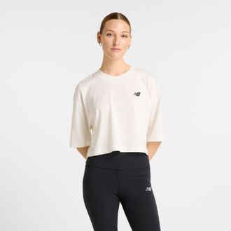 New Balance T-Shirt NEW BALANCE Reimagined Oversized Waist T-Shirt, Damen, Gr. XXL, sea salt (108), Obermaterial: 84% Polyester, 16% Elasthan, Shirts T-Shirt