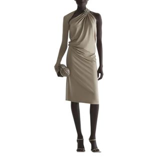 MUGLER Midi Dresses, female, Beige, Size: 2XS One-shoulder Jersey Midi Dress