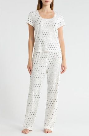 French Connection Print Pointelle Knit Pajamas in White/Black Dot at Nordstrom, Size X-Large