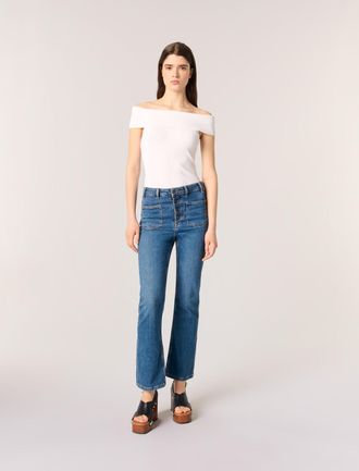 Maje Rib Knit Bardot-neck Top - White - Maje