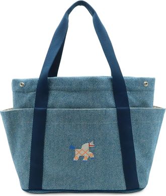 Herm&egrave;s Blue Natural Wool Cotton Shoulder Bag Tote Bag (Pre-Owned)