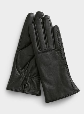 Simons Womens Side braid leather gloves