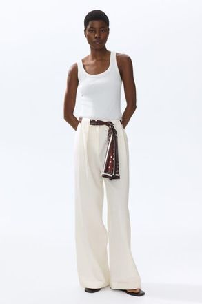 H&M Linen-blend Scarf-detail Trousers in Cream at Nordstrom, Size 10