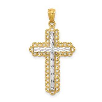 Diamond2Deal 14k Yellow Gold Yellow Gold Rhodium Diamond Cut Cross Pendant