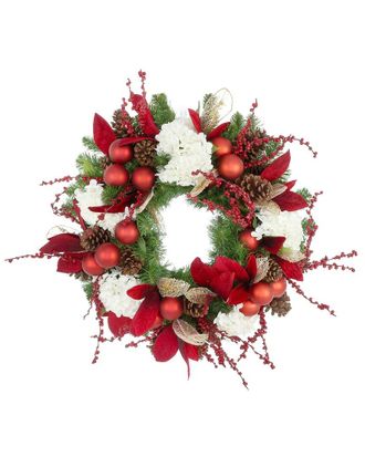 Creative Displays Inc. Handcrafted 26In Holiday Wreath Arranged With Hydrangeas, Berries & Leaves