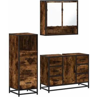 vidaXL Set De Muebles Ba&ntilde;o 3 Pzas Madera Contrachapada Roble Ahumado Vidaxl