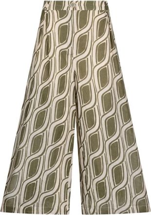 Liu Jo Cropped Palazzo Broek met Elastische Taille - Dames - Wijde Broeken - Groen - 3XL - Broeken