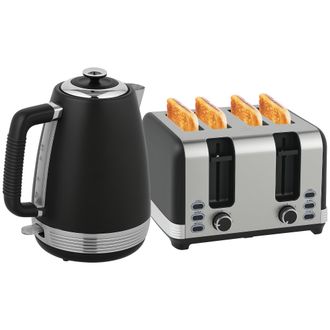 HOMCOM 1.7L 3000W Quick Boil Kettle and 4 Slice Toaster Set Crumb Tray Black | TJ Hughes