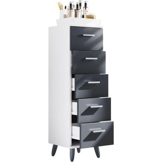ebuy24 Ebuy24 - Mobili da bagno vcm Midischrank Armadio bagno Dimensioni: a. 100 x l. 30 x p. 30 cm Cassetto 5 cassetti - Landos m (Rovere bianco / miele)