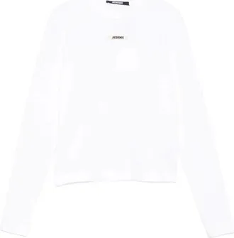 Jacquemus Tops, Dames, Wit, XS, Wit Langemouw Logo Patch T-shirt