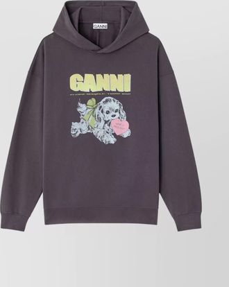 Ganni organic cotton oversized puppy print hoodie