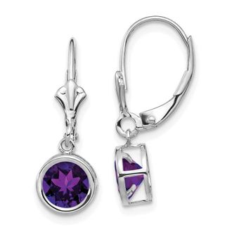 Diamond2Deal 14k White Gold 6mm Amethyst Drop Dangle Earrings