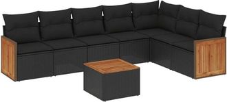 vidaXL Set De Sof&aacute;s De Jard&iacute;n 8 Piezas Y Cojines Rat&aacute;n Sint&eacute;tico Negro Vidaxl