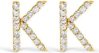House of Brilliance 10K Gold 1/10 Cttw Diamond Initial A to Z Stud Earring in Yellow Gold | K at Nordstrom