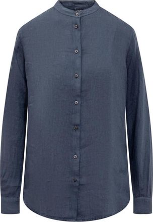 Fay Linnen overhemd met bandkraag - Heren - Casual Overhemden - Blauw - M - Linnen - Overhemden