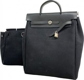 Herm&egrave;s Black Toile Officier Backpack (Pre-Owned)